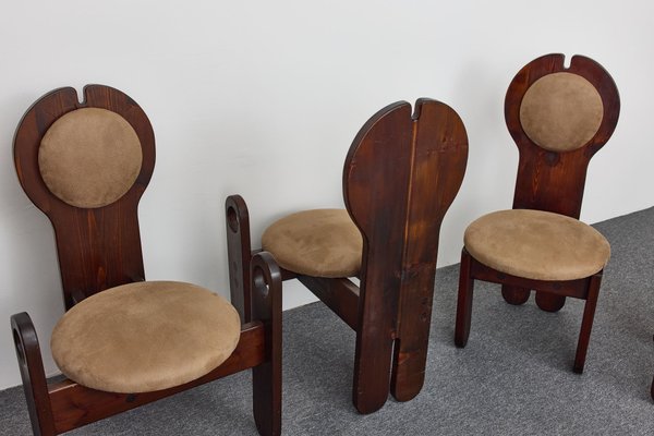 Mid-Century Larch Dining Chairs Set & Oval Table by Maria Szedleczky, Hungary, 1977, Set of 7-XCG-2010140