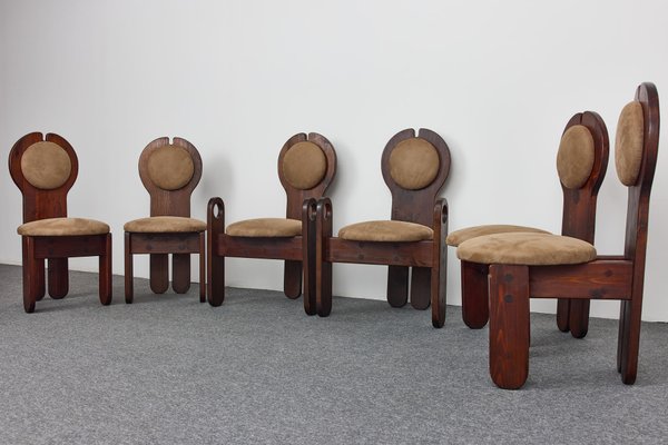 Mid-Century Larch Dining Chairs Set & Oval Table by Maria Szedleczky, Hungary, 1977, Set of 7-XCG-2010140