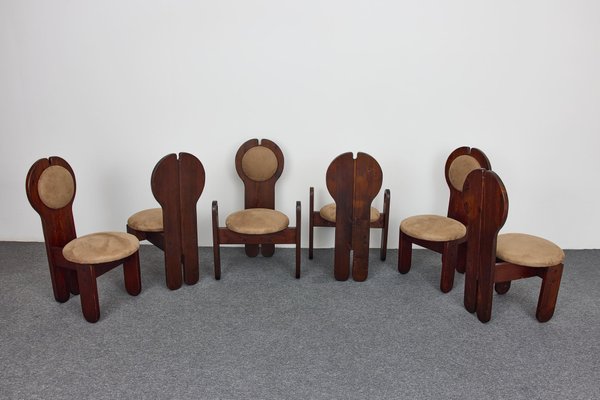 Mid-Century Larch Dining Chairs Set & Oval Table by Maria Szedleczky, Hungary, 1977, Set of 7-XCG-2010140