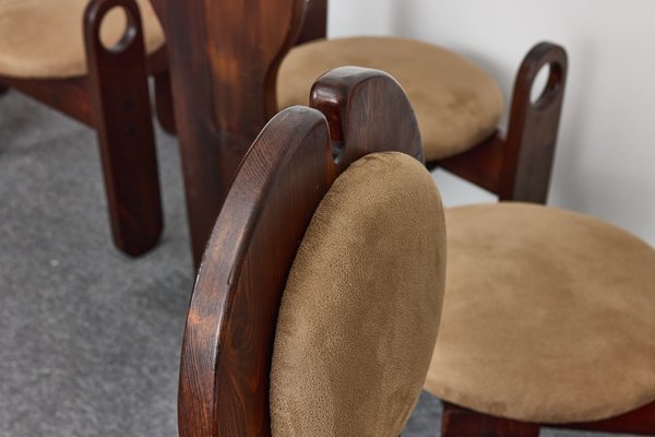 Mid-Century Larch Dining Chairs Set & Oval Table by Maria Szedleczky, Hungary, 1977, Set of 7-XCG-2010140