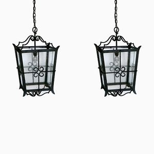 Mid-Century Large Italian Wrought Iron Ceiling Lamps, Set of 2-GKB-837949