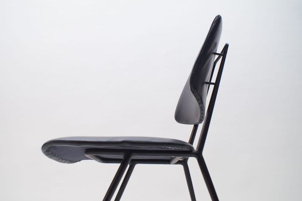 Mid-Century Leather and Metal Side Chair, 1950s-KQB-692805