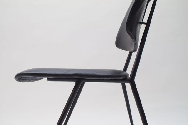 Mid-Century Leather and Metal Side Chair, 1950s-KQB-692805