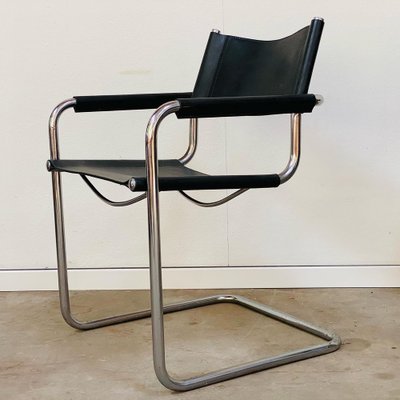 Mid-Century Leather and Steel Model S34 Dining Chairs by Mart Stam & Marcel Breuer for Fasem, Italy, 1980s-GON-1342251