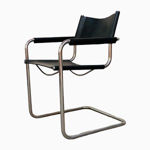 Mid-Century Leather and Steel Model S34 Dining Chairs by Mart Stam & Marcel Breuer for Fasem, Italy, 1980s-GON-1342251