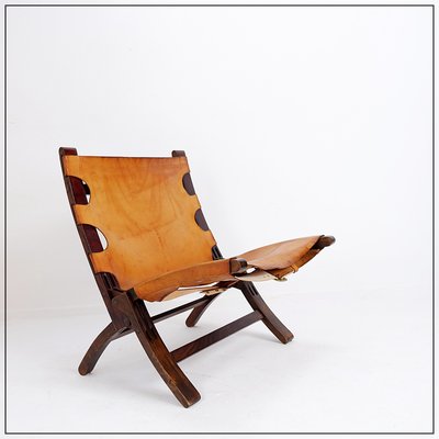 Mid-Century Leather and Wooden Folding Chair by Børge Mogensen, 1950s-NYF-2019017