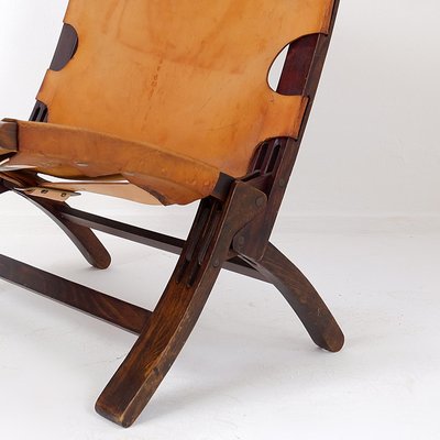 Mid-Century Leather and Wooden Folding Chair by Børge Mogensen, 1950s-NYF-2019017