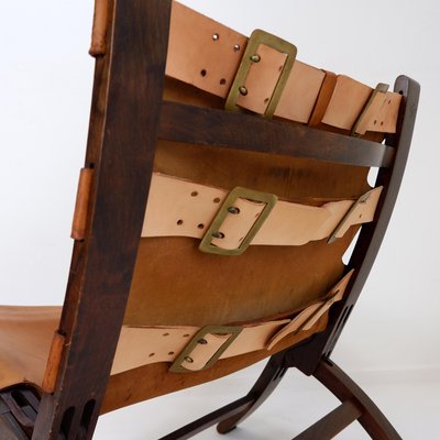 Mid-Century Leather and Wooden Folding Chair by Børge Mogensen, 1950s-NYF-2019017