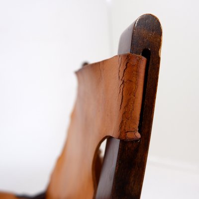 Mid-Century Leather and Wooden Folding Chair by Børge Mogensen, 1950s-NYF-2019017