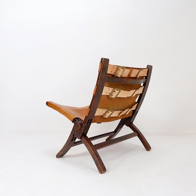 Mid-Century Leather and Wooden Folding Chair by Børge Mogensen, 1950s-NYF-2019017