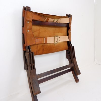 Mid-Century Leather and Wooden Folding Chair by Børge Mogensen, 1950s-NYF-2019017