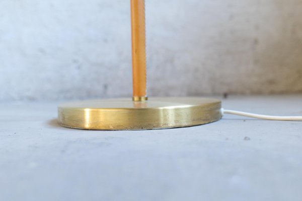 Mid-Century Leather Brass Floor Lamp from Atelje Lyktan, Sweden, 1960s-UYK-1384988