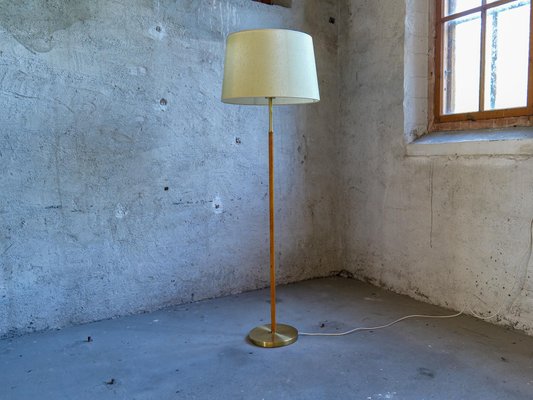 Mid-Century Leather Brass Floor Lamp from Atelje Lyktan, Sweden, 1960s-UYK-1384988