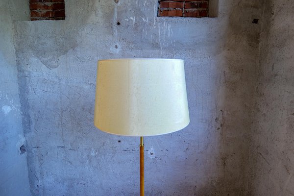 Mid-Century Leather Brass Floor Lamp from Atelje Lyktan, Sweden, 1960s-UYK-1384988