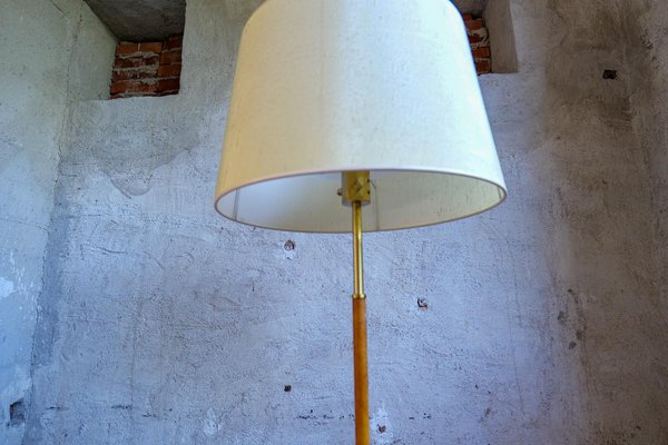 Mid-Century Leather Brass Floor Lamp from Atelje Lyktan, Sweden, 1960s-UYK-1384988