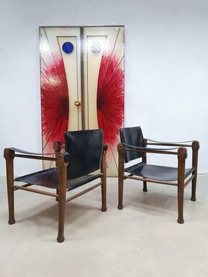 Mid-Century Leather Safari Chairs in the Style of Borge Mogensen, Set of 2-BW-1261436