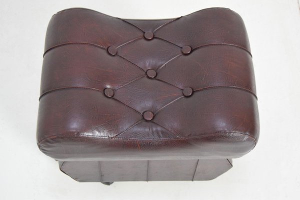 Mid-Century Leatherette Stool with Wheels, 1970s-TZ-844094