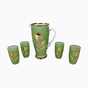 Mid-Century Lemonade Set in Jade Green Glass, 1950s, Set of 5-BAF-763503