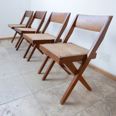 Mid-Century Library Dining Chairs by Pierre Jeanneret, Set of 4-JRP-1028187