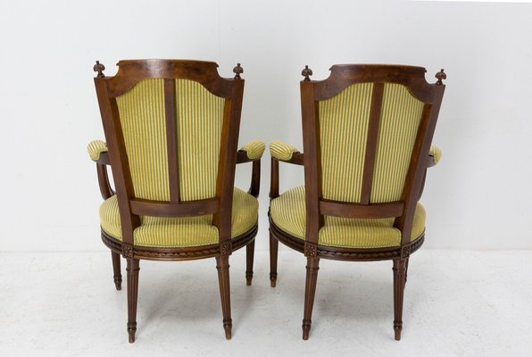 Mid-Century Louis XVI Revival Open Armchairs with Footstools, France, Set of 2-RIU-1309300