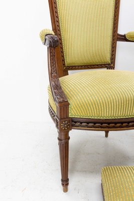 Mid-Century Louis XVI Revival Open Armchairs with Footstools, France, Set of 2-RIU-1309300