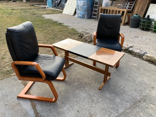 Mid-Century Lounge Chairs and Table, 1960s, Set of 2-OXJ-1186303