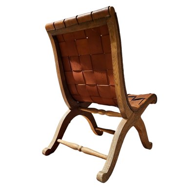 Mid-Century Lower Leather and Wood Chair by Pierre Lottier, 1960s-TCS-1811846