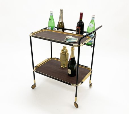 Mid-Century Mahogany Bar Cart with Trays and Bottle Holder by Ico Parisi, 1960s-JDR-1191853