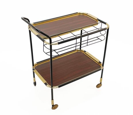 Mid-Century Mahogany Bar Cart with Trays and Bottle Holder by Ico Parisi, 1960s-JDR-1191853