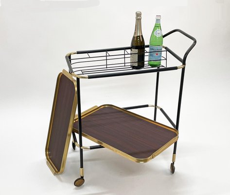 Mid-Century Mahogany Bar Cart with Trays and Bottle Holder by Ico Parisi, 1960s-JDR-1191853