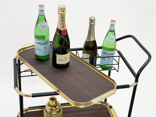 Mid-Century Mahogany Bar Cart with Trays and Bottle Holder by Ico Parisi, 1960s-JDR-1191853