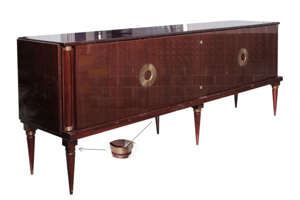 Mid-Century Mahogany Sideboard with Brass Accents-PSQ-2023659