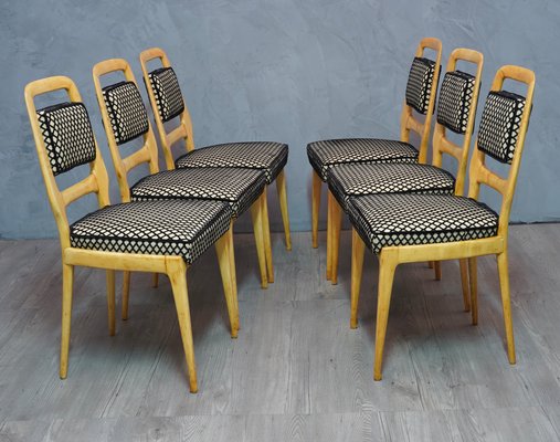 Mid-Century Maple Wood and Velvet Dining Chairs by Vittorio Dassi, 1950s, Set of 6-UH-807461