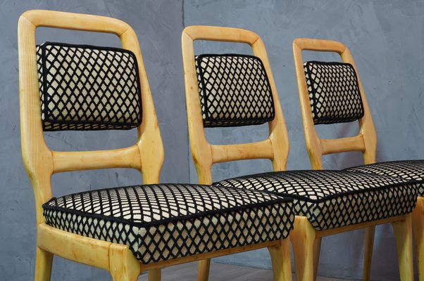 Mid-Century Maple Wood and Velvet Dining Chairs by Vittorio Dassi, 1950s, Set of 6-UH-807461