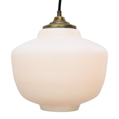 Mid-Century Matte White Opaline Glass Pendant Lamp with Brass Top-BLS-906732