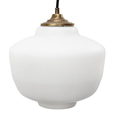 Mid-Century Matte White Opaline Glass Pendant Lamp with Brass Top-BLS-906732