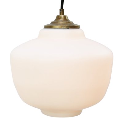 Mid-Century Matte White Opaline Glass Pendant Lamp with Brass Top-BLS-906732