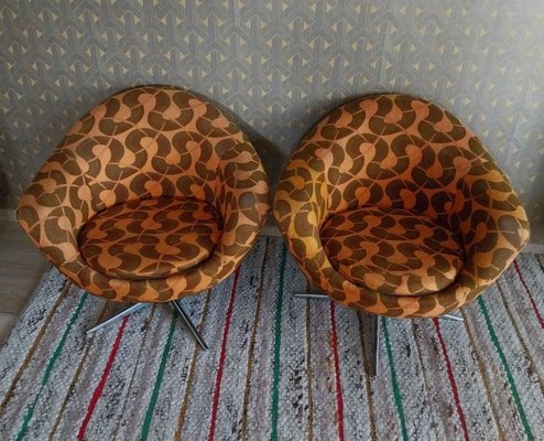 Mid-Century Metal and Fabric Swivel Chairs, 1960s, Set of 2-OXJ-1763286