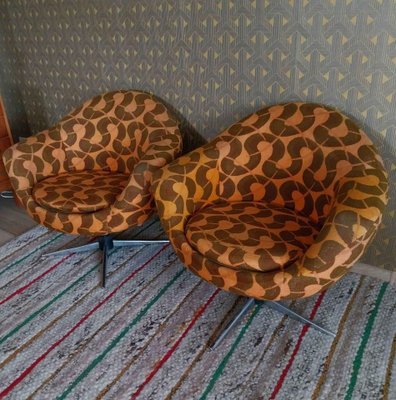 Mid-Century Metal and Fabric Swivel Chairs, 1960s, Set of 2-OXJ-1763286