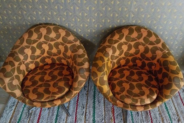 Mid-Century Metal and Fabric Swivel Chairs, 1960s, Set of 2-OXJ-1763286