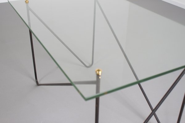 Mid-Century Metal and Glass Table from Airborne, France, 1950s-QT-1263303