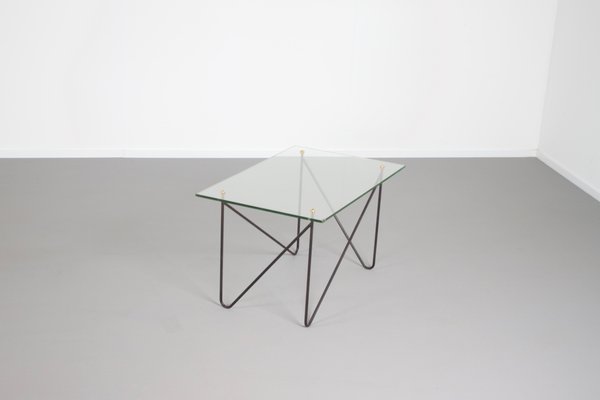 Mid-Century Metal and Glass Table from Airborne, France, 1950s-QT-1263303