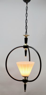 Mid-Century Metal and Opaline Pendant Lobby Light, 1950s-MJY-1148840