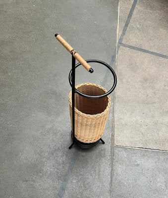 Mid-Century Metal and Rattan Umbrella Stand, 1960s-UAH-1792193