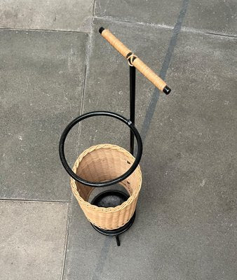 Mid-Century Metal and Rattan Umbrella Stand, 1960s-UAH-1792193