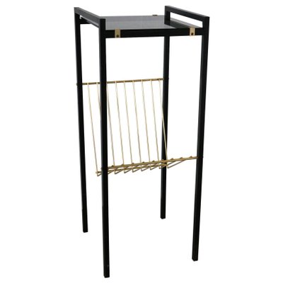 Mid-Century Metal and Smoked Glass Magazine Rack, 1960s-RIU-690576