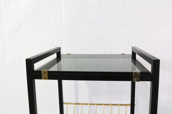 Mid-Century Metal and Smoked Glass Magazine Rack, 1960s-RIU-690576