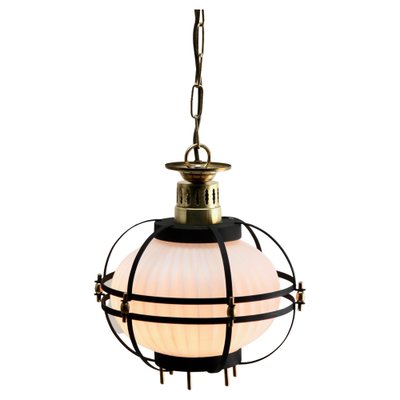 Mid-Century Metal & Opaline Glass Pendant Lamp-MJY-1333940