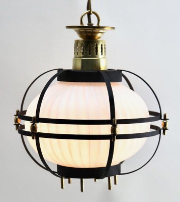 Mid-Century Metal & Opaline Glass Pendant Lamp-MJY-1333940