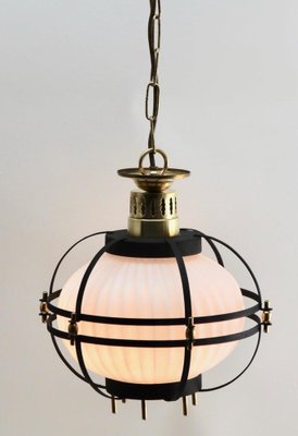 Mid-Century Metal & Opaline Glass Pendant Lamp-MJY-1333940